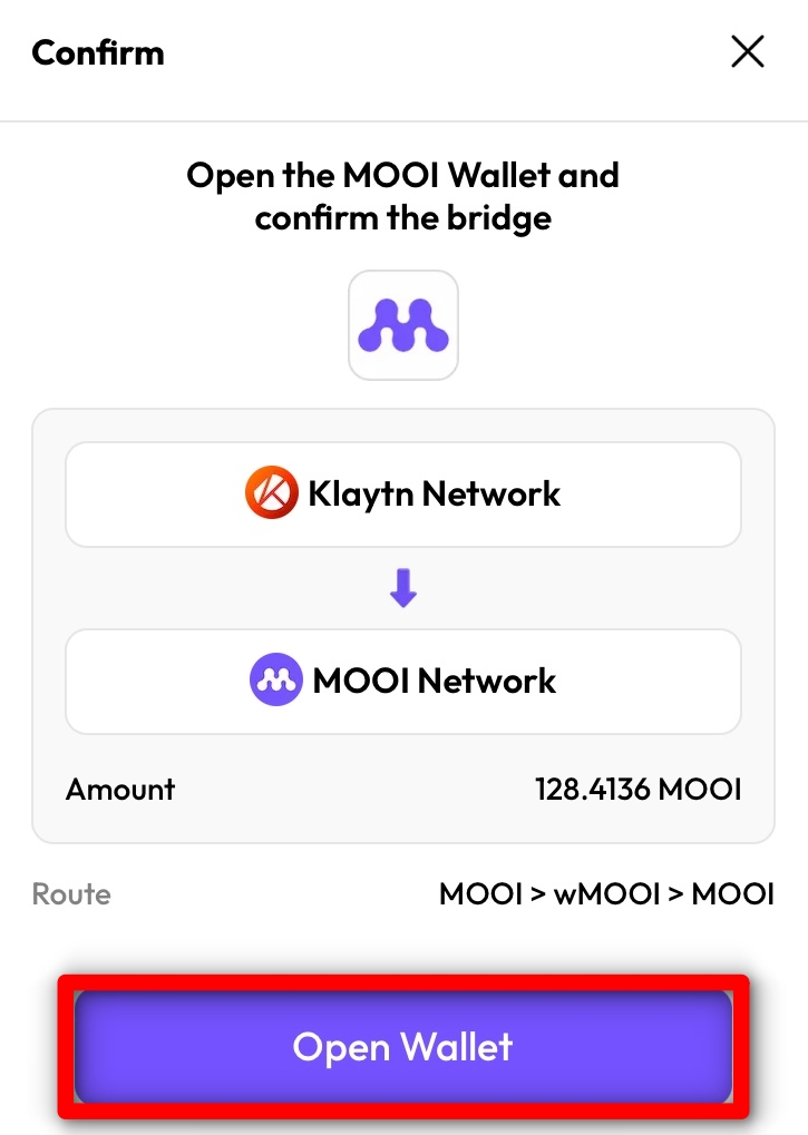 MOOI Bridge Open Walletボタン