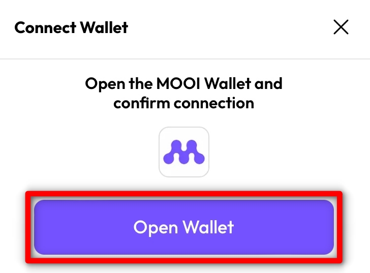 MOOI Swap Open Walletボタン