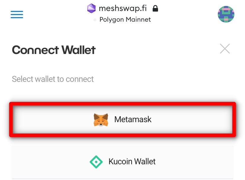 Meshswap connect MetaMask2