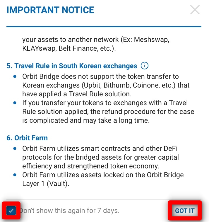 Orbit Bridge INPOTANT NOTICE